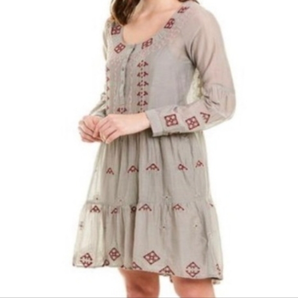 Johnny Was Ava Peasant Boho Silk Dress Gray Embroidered Size Small - Picture 2 of 7